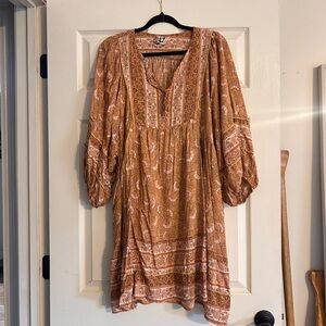 Jaase Rust Floral Mini Dress with Puff Sleeves